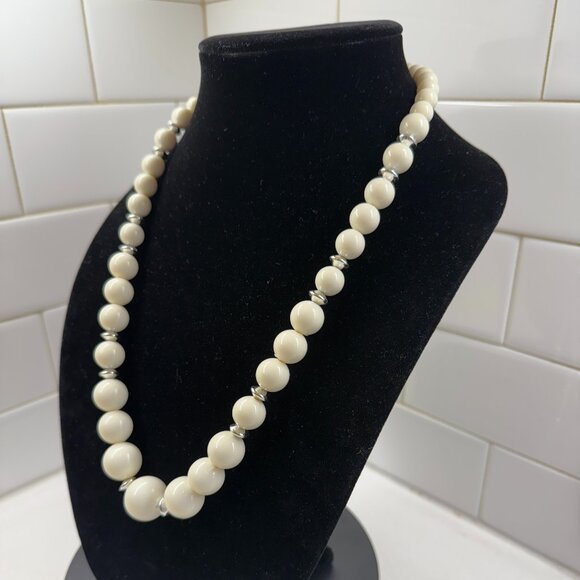 Chunky White and Silver Tone Necklace - Picture 3 of 5